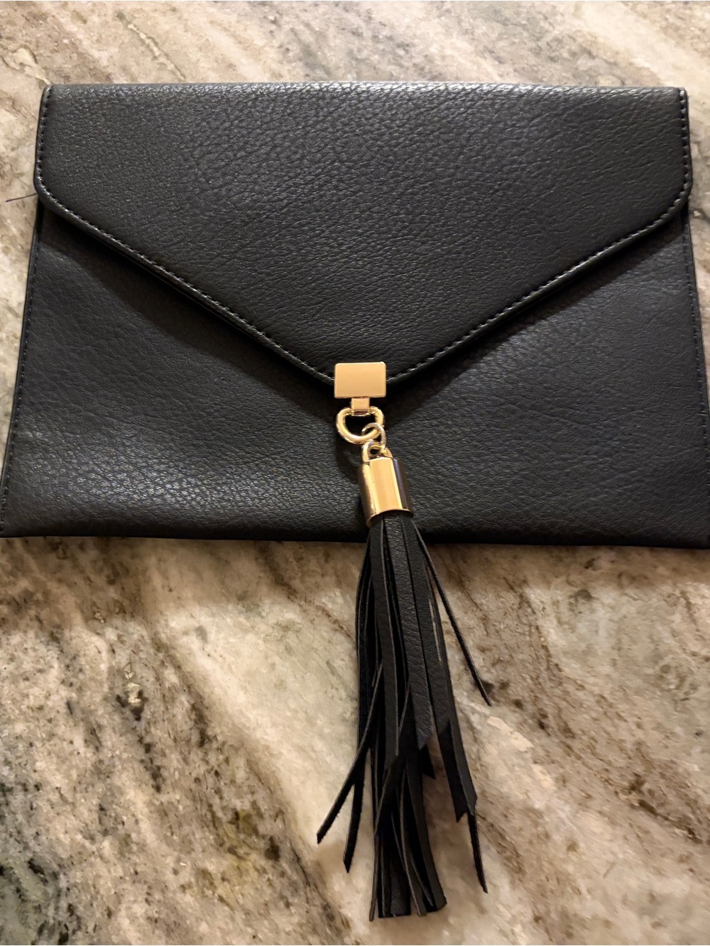Big Buddha Faux Leather Black Envelope Tassel Clutch - Classic Women's Bag